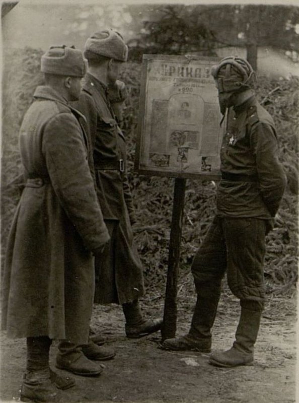 Image: Cadets of the artillery battalion at the showcase with the order of Comrade Stalin No. 220