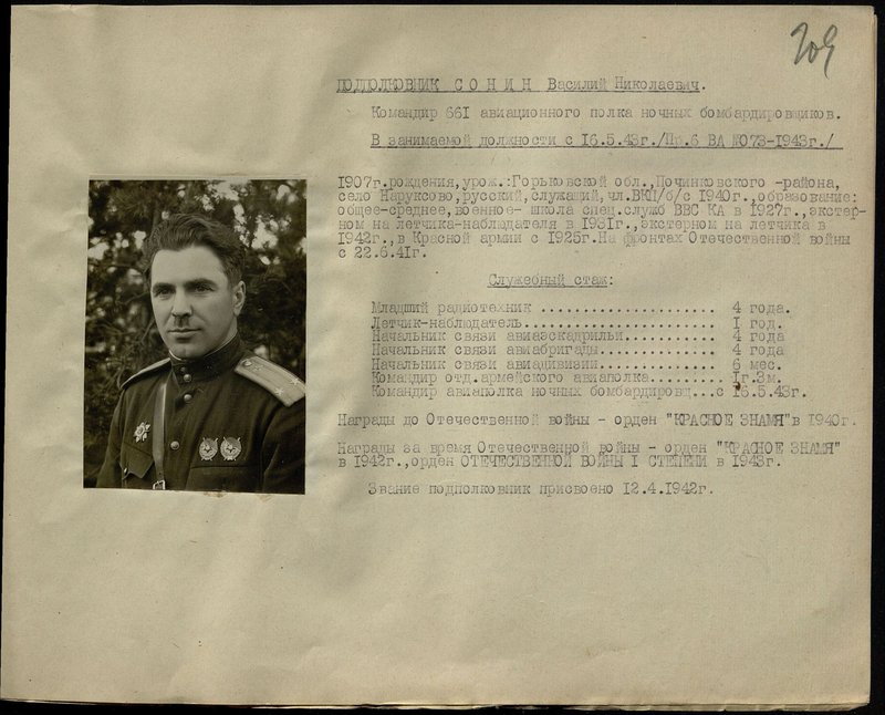 Оригинальный образ: Подполковник Сонин Василий Николаевич. Командир 661 авиационного полка ночных бомбардировщиков