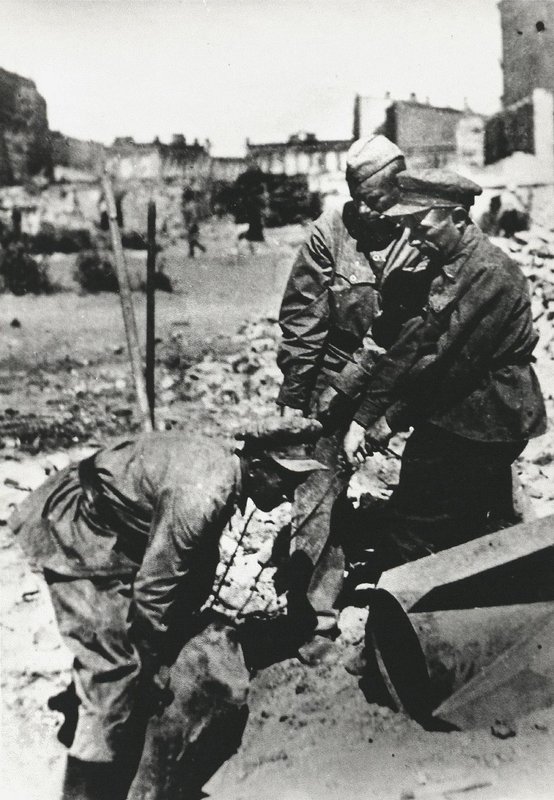 Rescuers [Moscow Air Defense] at work. Clearing debris after the bombing