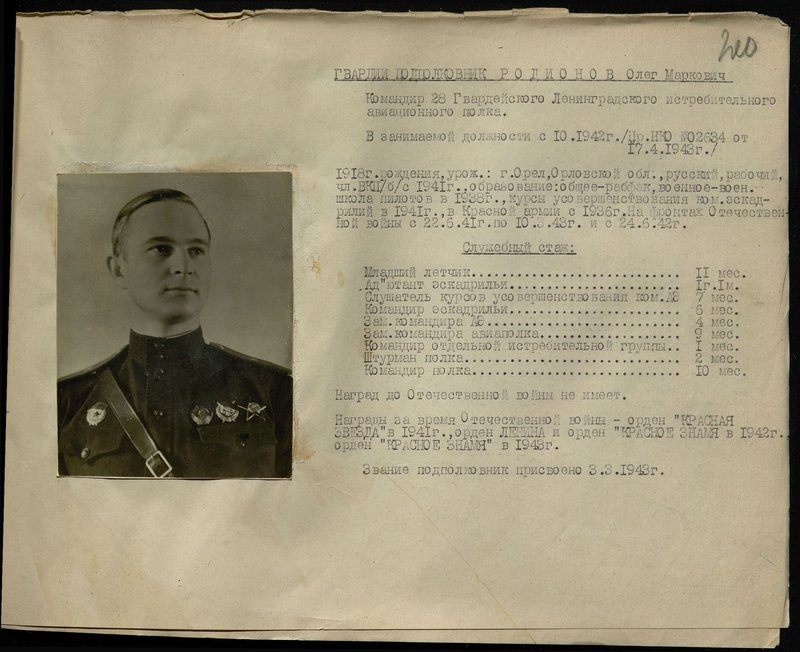 Оригинальный образ: Гвардии подполковник Родионов Олег Маркович. Командир 28 Гвардейского Ленинградского истребительного авиационного полка