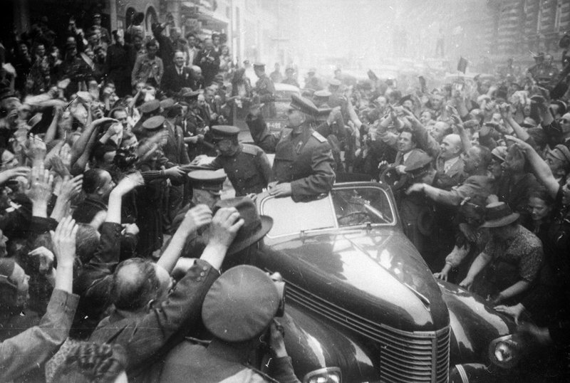 Residents of the city meet Marshal of the Soviet Union I. Konev