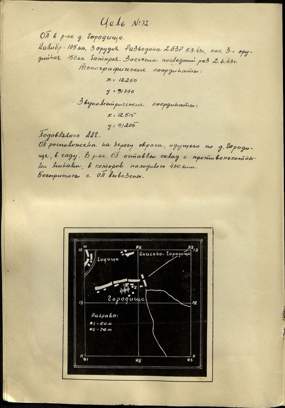 Оригинальный образ: Цель № 72. Огневая позиция в районе д. Городище. Калибр - 105 мм, 3 орудия