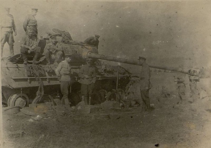 Image: Finishing the cleansing of the Belarusian land from Hitler's scum and before our troops entered Polish territory, the enemy stubbornly resisted our advancing units, going over to counterattacks, throwing large forces of tanks and infantry into battle. Stubborn battles broke out in the area of height 165.3 7 km south-west of the city of Zambrov, where the regiment successfully repulsed all enemy counterattacks. In the photo: German tank "Tiger" hit by well-aimed fire of the 5th battery (battery commander, Captain Konokhov), which, like many others, was permanently out of order.