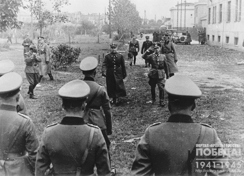 Polish military Command representative meeting with German military Command representative during Surrender ceremony