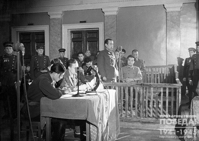 Подсудимый генерал Ямади Отозоо, бывший главнокомандующий Квантунской армии, произносит последнее слово