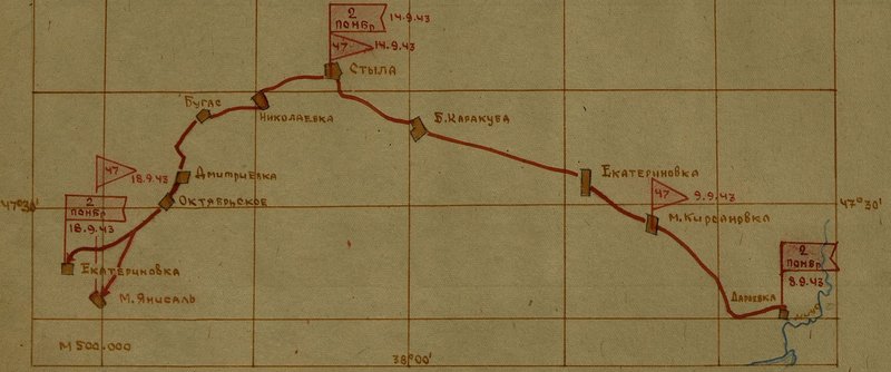 Фотография: Схема маршрута и дислокации Управления бригады и 47 понтонного батальона (ПОНБ)