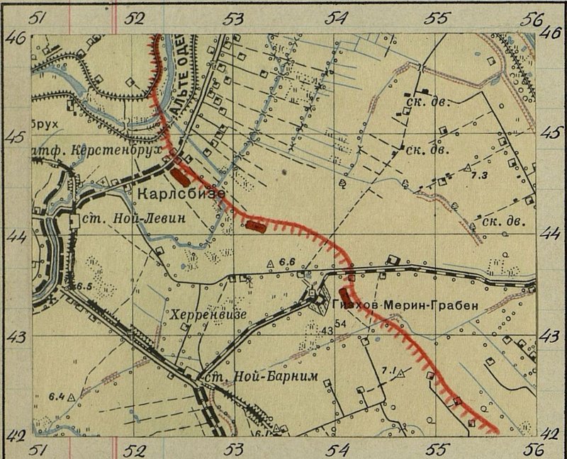 Image: Scheme of bridge crossings (MP) installed in the strip of the 9th rifle corps for 9.3.45