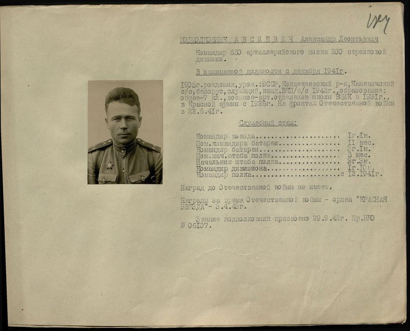 Original image: Lieutenant Colonel Avsievich Alexander Leontievich. Commander of the 650th artillery regiment of the 200th rifle division