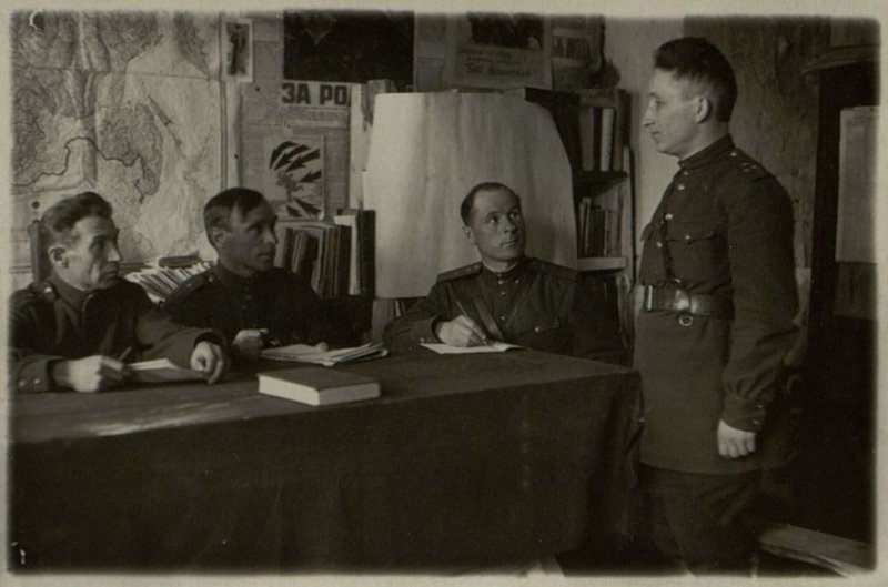 Image: The party bureau of the party organization management of the brigade accepts senior lieutenant  of the automobile service   Gaifulin as a member of the All-Union Communist Party of the Bolsheviks