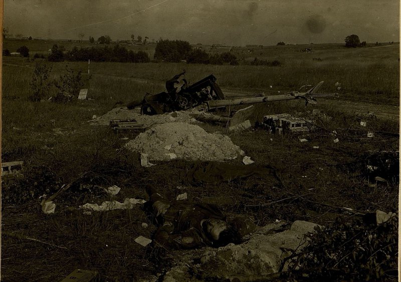 Image: One of the six guns destroyed by the bombing at the Firing Position in the area west of Suslovka
