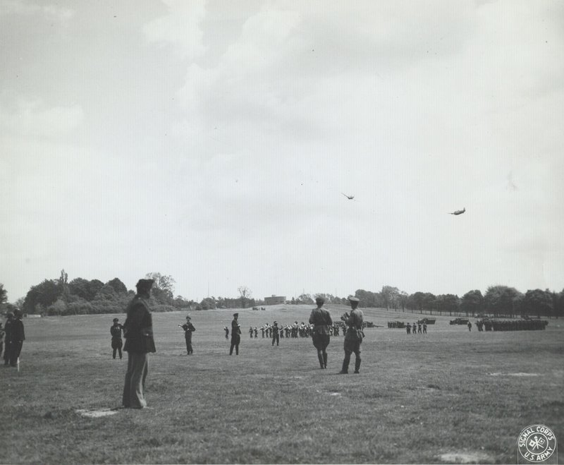 Panorama of the meeting place of the allied forces of the 33rd Army of the 1st Belorussian Front and the 9th US Army. Germany, Zerbst, May 9, 1945