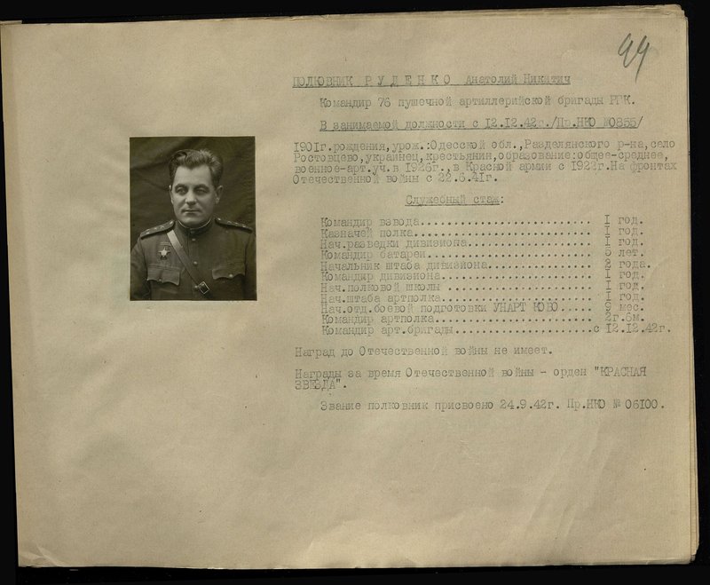 Original image: Colonel Rudenko Anatoly Nikitich. Commander of the 76th Cannon Artillery Brigade of the High Command Reserve