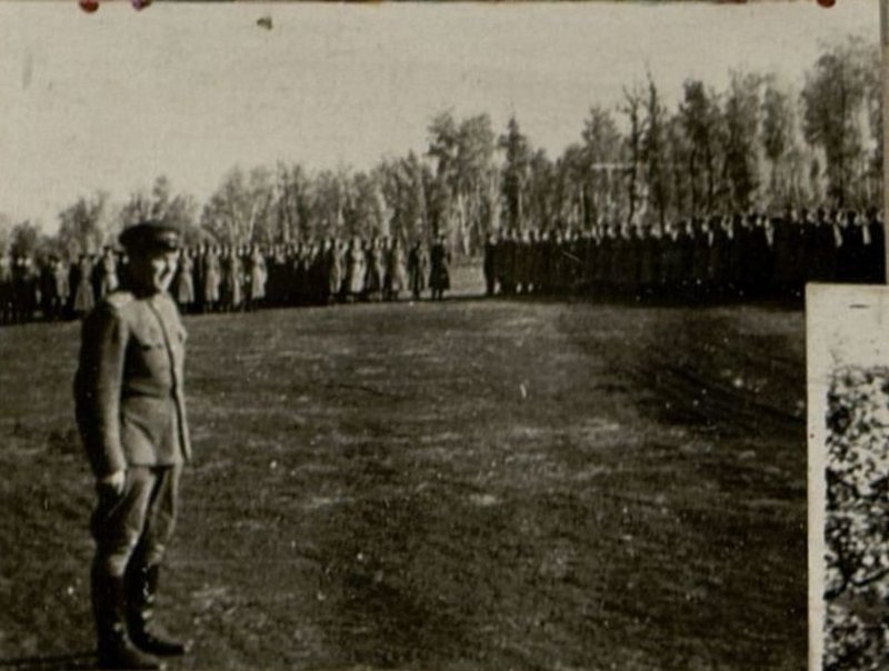 Image: Colonel Comrade Basov, head of the political department of the 12th western rifle division, speaking