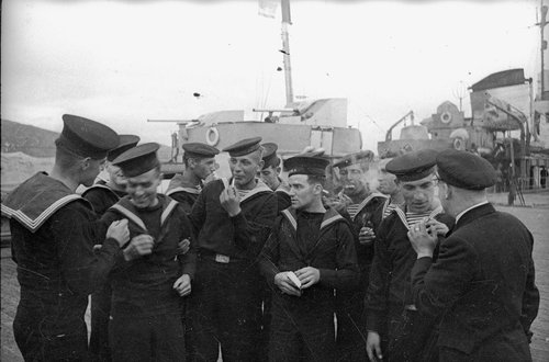 Soviet and British sailors on the ship. Kola Peninsula