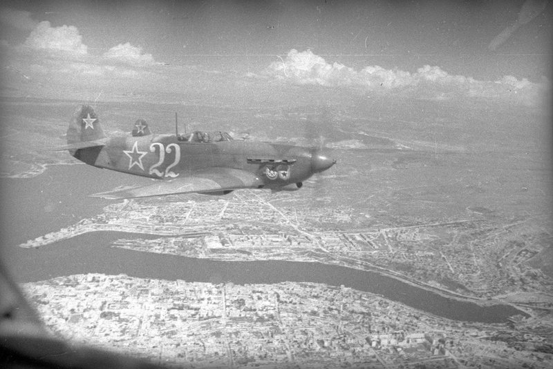Yakovlev Yak-9D aircraft in the sky over Sevastopol