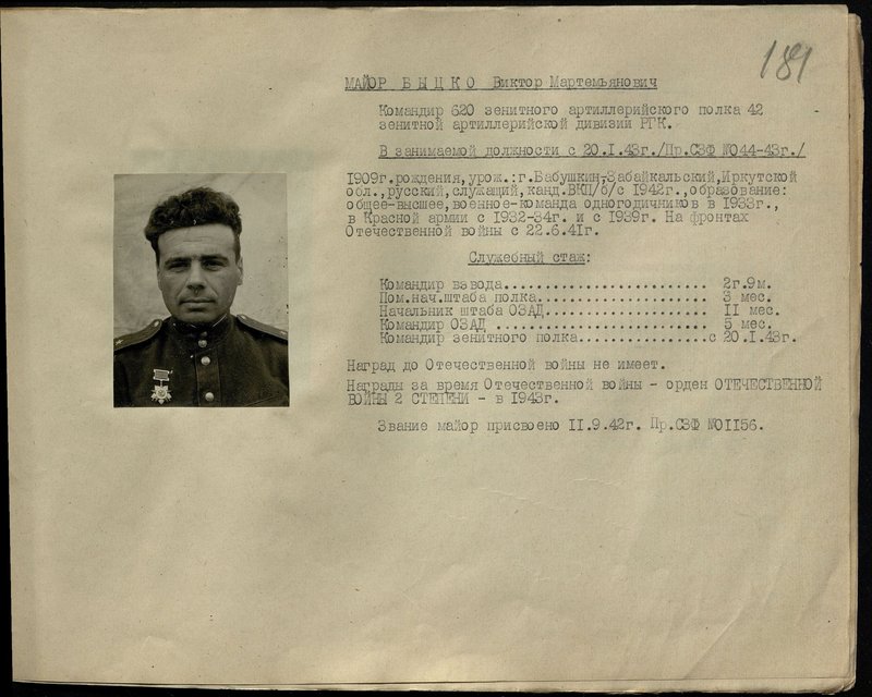 Original image: Major Bytsko Victor Martemyanovich. Commander of the 620th anti-aircraft artillery regiment of the 42nd anti-aircraft artillery division of the strategic reserve