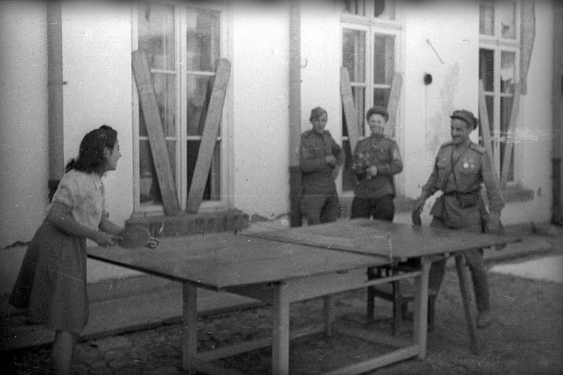 Playing table tennis