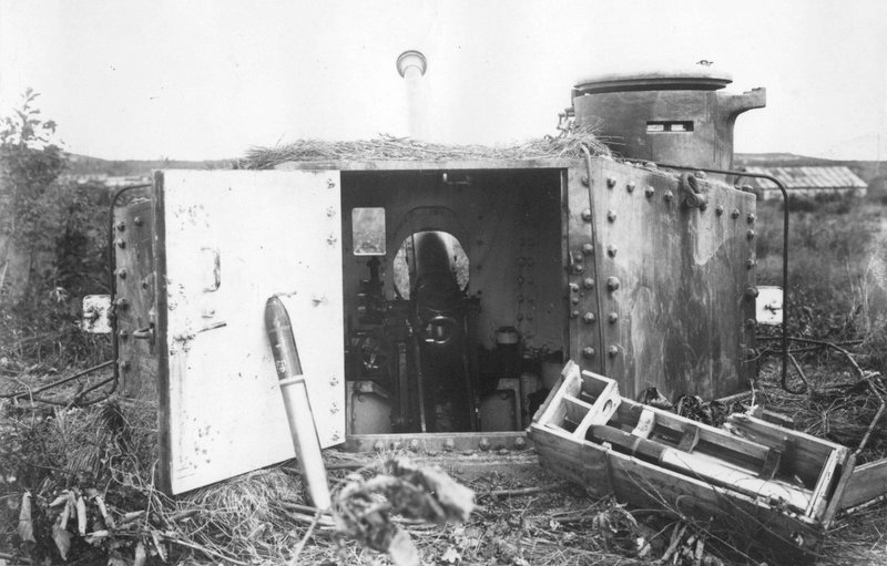 Japanese 75-mm armored turret artillery system seized by Soviet troops in the Khutous fortified region