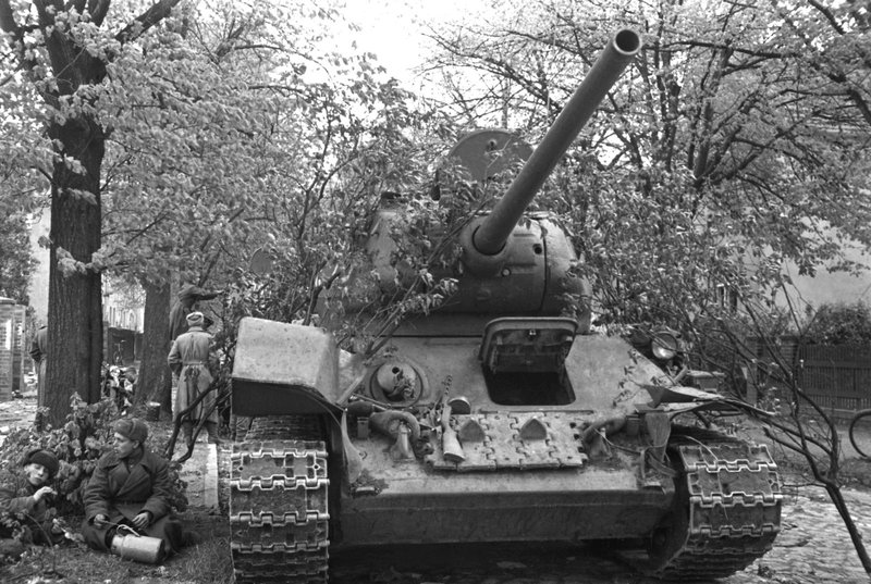 Soviet tank unit in a Berlin suburb