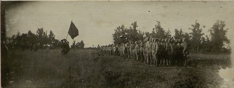 Image: On the picture. guard Major Kharlamov and early. headquarters (with the banner) of the Guard Captain Nikishov carry the banner in front of the formation