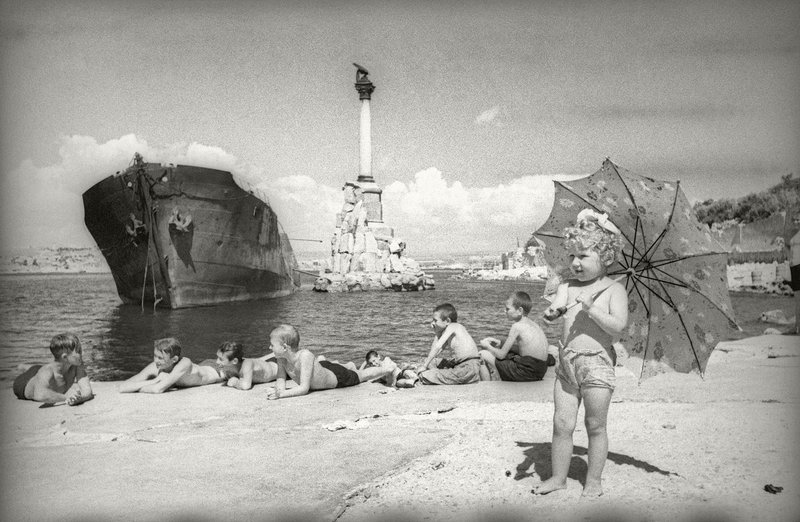 Children lying on the beach in liberated Sevastopol