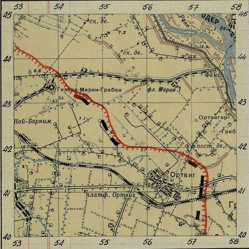Image: Scheme of bridge crossings (MP) installed in the strip of 9 rifle corps for 13-15.3.45