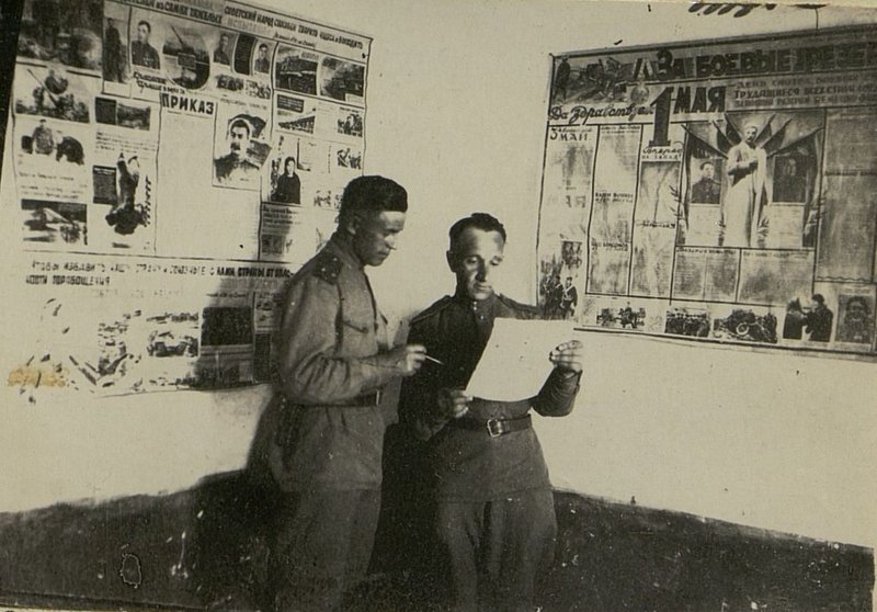 Image: The editor of the hospital wall newspaper, Captain Comrade Pavlov, and the designer, Corporal Comrade Kaplan