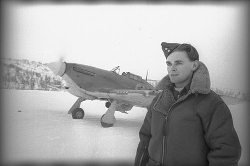 British fighter pilot Sergeant Howe at Vaenga airfield. Murmansk region
