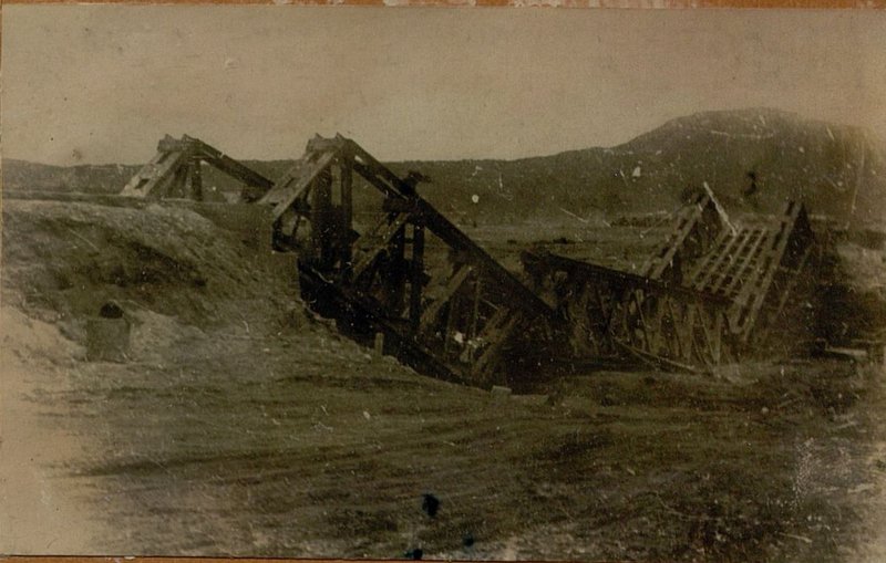 Image: A bridge blown up by the enemy on the Petsamo-yoki river in the area of square  0422