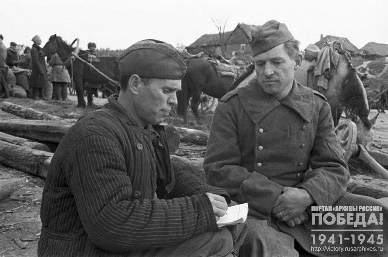 Interrogation of German war prisoner  in one of the partisan detachments of Bryansk region