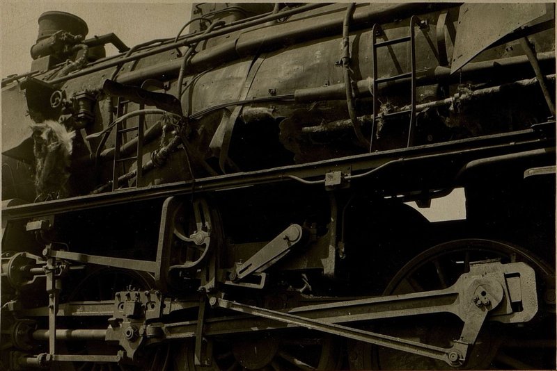Image: In the center of the picture, on the lower part of the boiler, there is a breakdown from a direct hit of a jet projectile in the same steam locomotive.