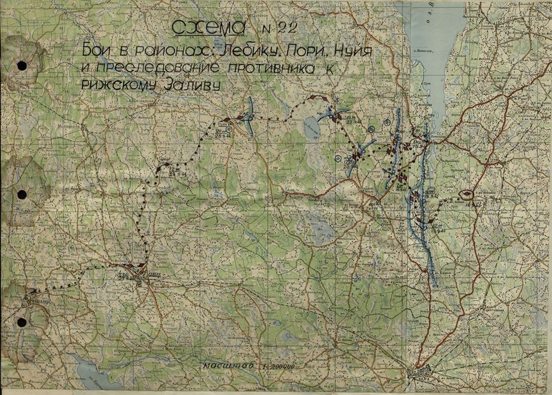 Image: Scheme № 22. Battles in the areas: Lebiku, Pori, Nuya and the pursuit of the enemy to the Gulf of Riga