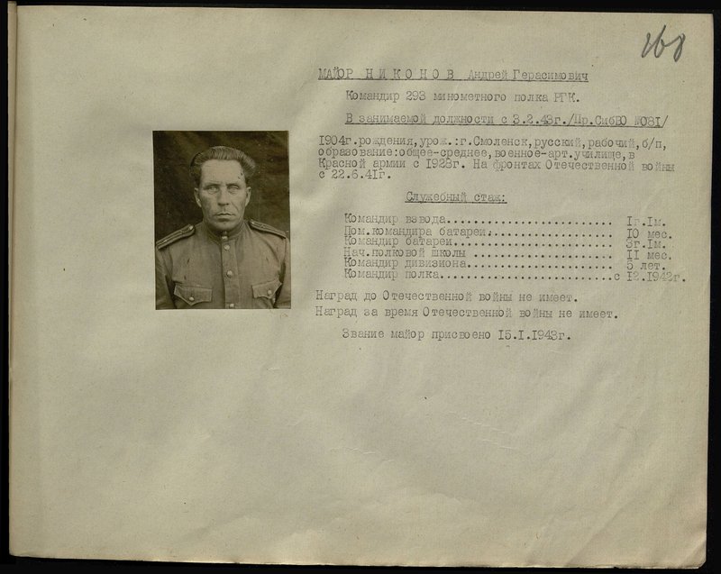Original image: Major Nikonov Andrey Geraasimovich. Commander of the 293 Mortar Regiment of the Strategic Reserve