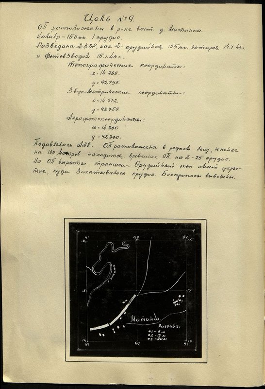 Оригинальный образ: Цель № 9. Огневая позиция расположена в районе вост. д. Митинка. Калибр - 105 мм, 1 орудие