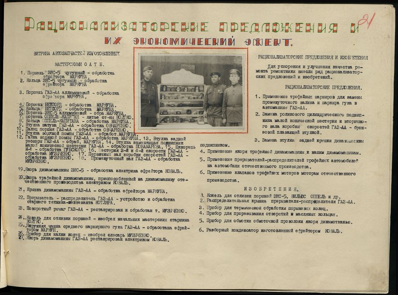 Оригинальный образ: Витрина автозапчастей, изготовленных мастерскими ОАТБ (отдельного автотранспортного батальона)