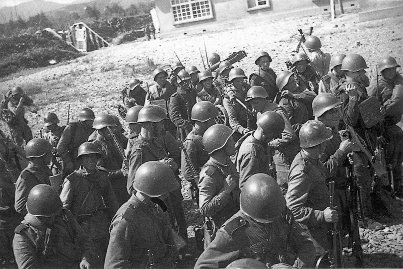 Soviet soldiers at the seized Khandasa police post. Sakhalin
