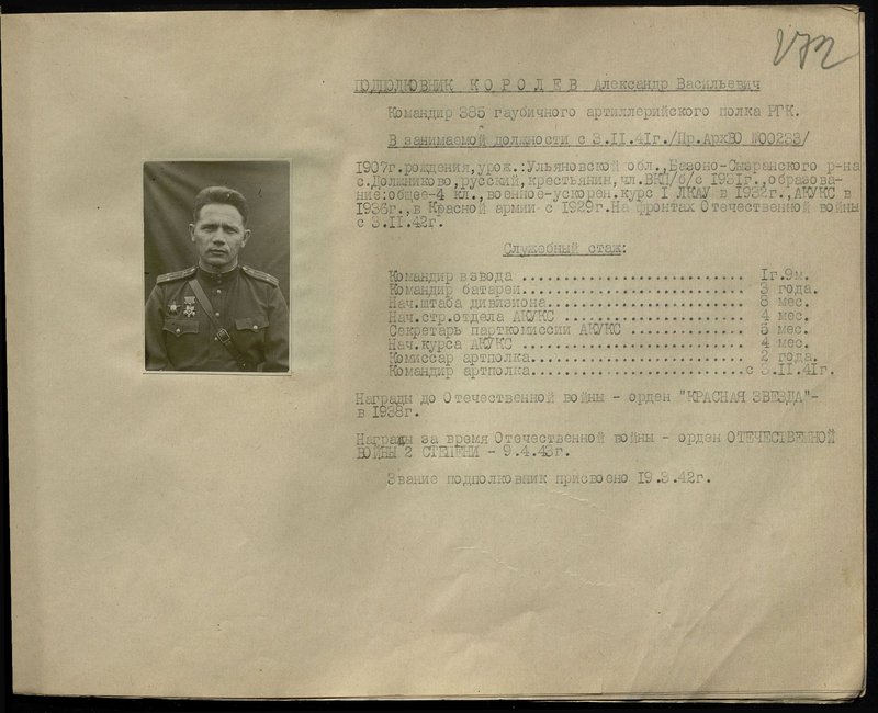 Оригинальный образ: Подполковник Королев Александр Васильевич. Командир 385 гаубичного артиллерийского полка РГК (Резерва главного командования)
