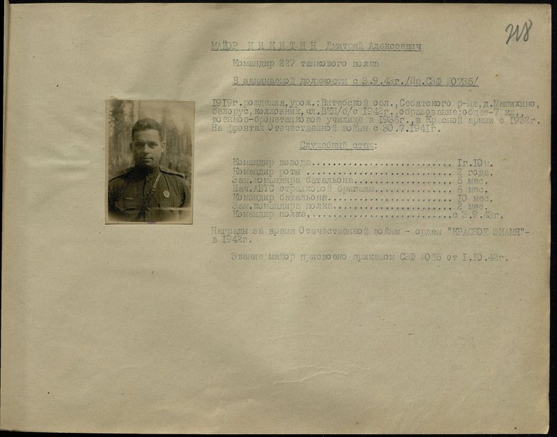 Original image: Major Nikitin Dmitry Alekseevich. Commander of the 227th tank regiment