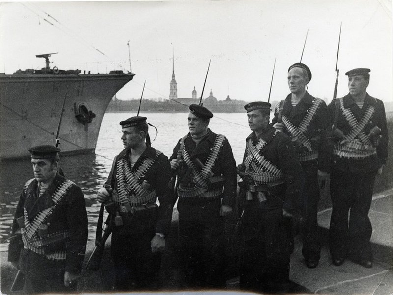 Group of sailors on the Palace Embankment