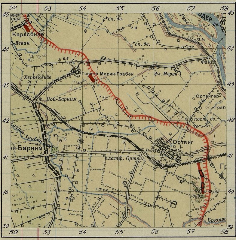 Image: The scheme of bridge crossings (MP), installed and reinforced in the strip of the 9th rifle corps for 7-8.3.45.