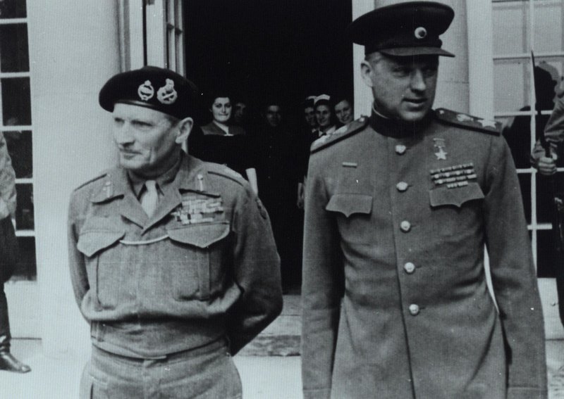 Marshal of the Soviet Union K. Rokossovsky (right) and British Field Marshal Montgomery after the reception